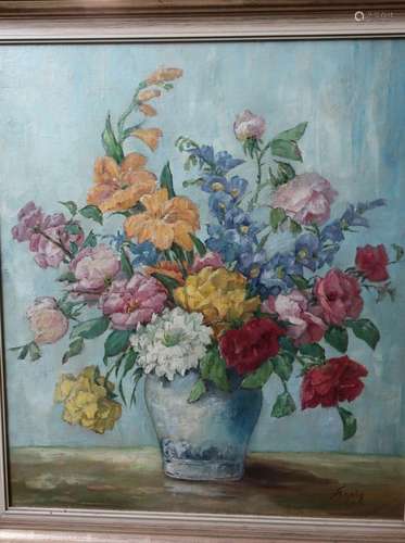 "Flower still life",oil on wood,signed Scholz,ca. ...