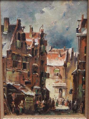 "City view with figure staffage",oil on hardboard,...