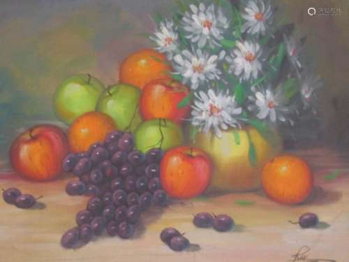 "Still life with fruit",oil on canvas, illegibly m...