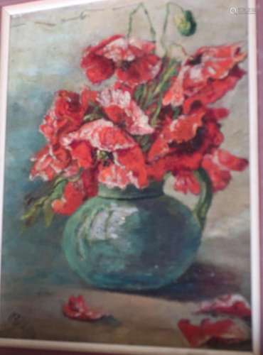 "Flower still life with corn poppy",oil on canvas ...