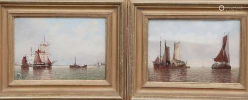 Two "Seascapes with sailing boats",oil on wood,sig...