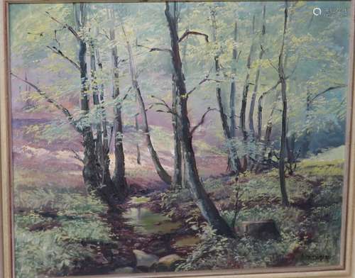 A.Dohrau "Forest stream",oil on hard fiber,signed,...