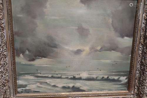 Erich Stapel (1902-1976) "North Sea surf with seagulls&...