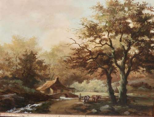 T.Coninck "Autumnal,romantic landscape with figural sta...