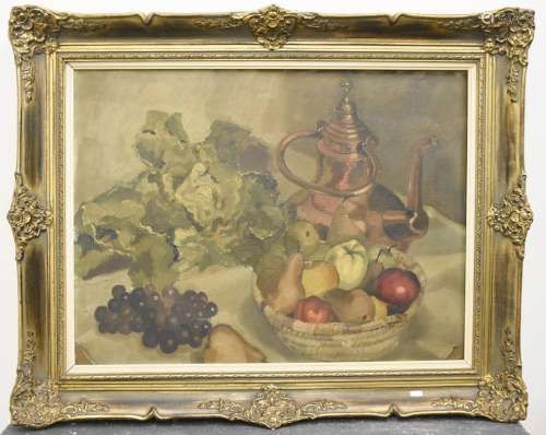 Still life with fruit and copper kettle,oil on canvas, proba...