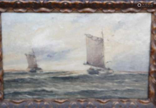 "Seascape with fishing boats",oil on canvas,illegi...