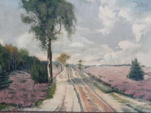 W.Krickel "Blooming heath landscape",oil on canvas...