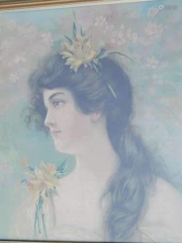 "Portrait of a girl "Watercolor and gouache,illegi...