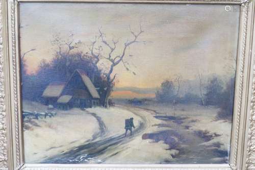 "Winter landscape with wooden collectors",oil on c...