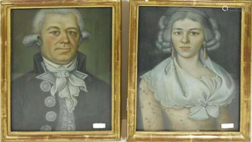 Ladies and men portrait,pastel,18th/19th century,ca.29x11cm,...