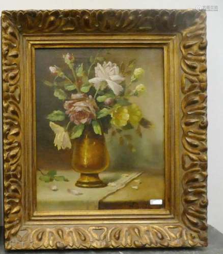"Rose still life", oil on canvas,signed Verhaeghe,...