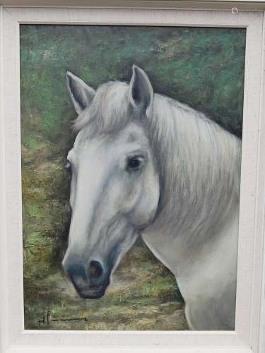 "Head of a grey horse",oil on canvas,illegibly sig...