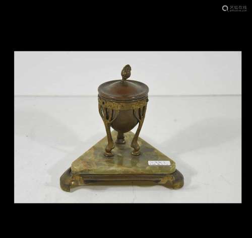 Inkwell,bronze mounted on onyx base,around 1900