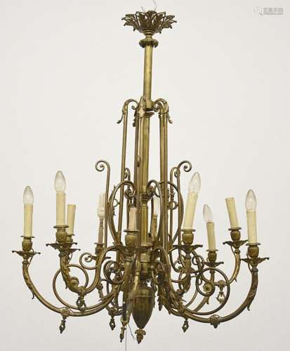 10-arm ceiling chandelier,brass,height ca.110cm,diameter ca....