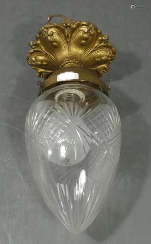 Ceiling lamp drop with cut clear glass,brass mount,around 19...