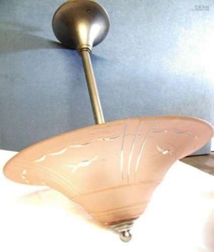 ArtDeco ceiling lamp with rosé hand cut glass bowl,chrome mo...