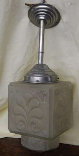 ArtDeco ceiling lamp,satin glass with chrome mount,height ca...