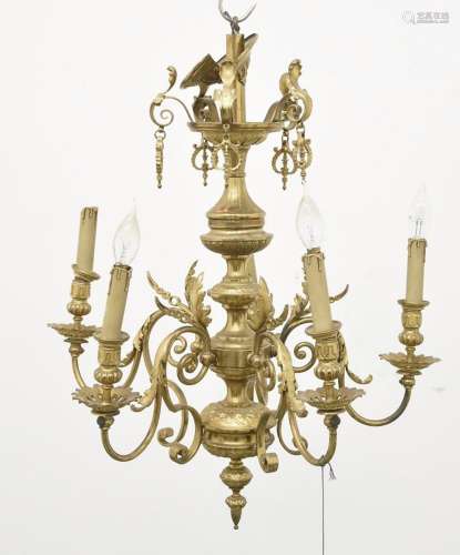 6-arm ceiling chandelier,brass,height ca 70cm,diameter ca 50...