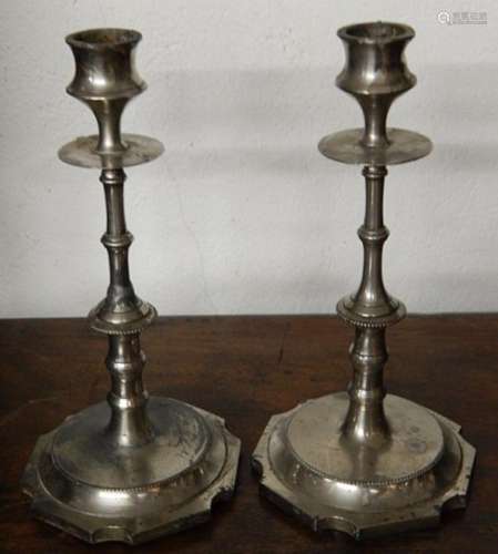 Pair of candlesticks,nickel plated brass,height ca.24cm