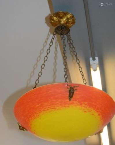 Ceiling bowl,Pate de Verre in yellow and orange shades,decor...