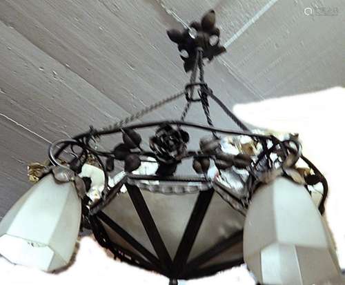 4-armed ceiling chandelier with wrought iron mount and bayon...