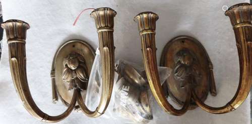 Pair of ArtDeco wall lamp mounts, brass, decorated, unrestor...