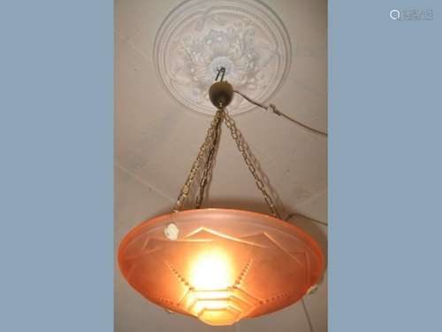 ArtDeco ceiling bowl,rosé frosted glass with brass mounting,...