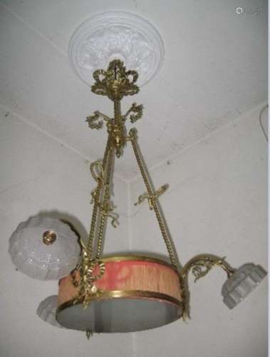 3-armed ceiling chandelier with long shaft, frosted frosted ...