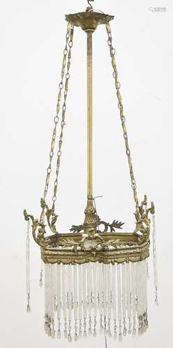 Ceiling lamp with glass rods and elaborately worked brass mo...