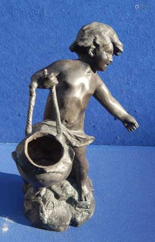 "Young man with basket",brass,bronzed and patinate...
