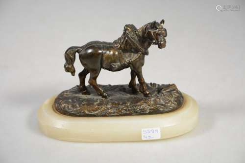 Sculpture "Saddled horse",bronze mounted on onix b...