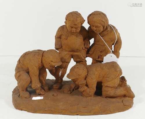 Sculpture "Children playing with marbles",terracot...