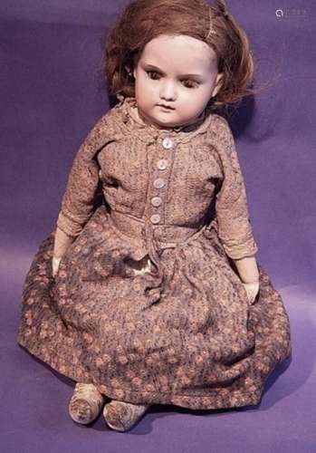 Porcelain head doll with open mouth and staring eyes,brand A...