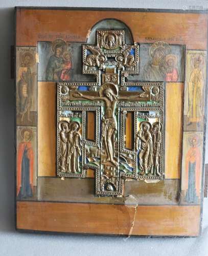 Rice icon, bronze, mounted on wooden panel,Russia 19th/20th ...