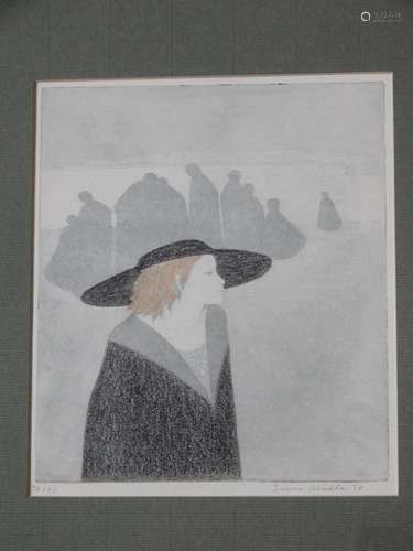 Irene Müller (1941) "Woman with hat",color etching...