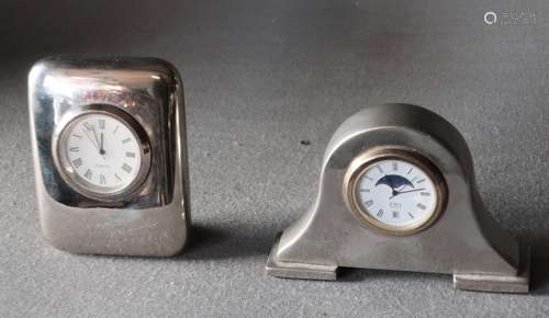 2 small table clocks with quartz movements,silver plated,tog...