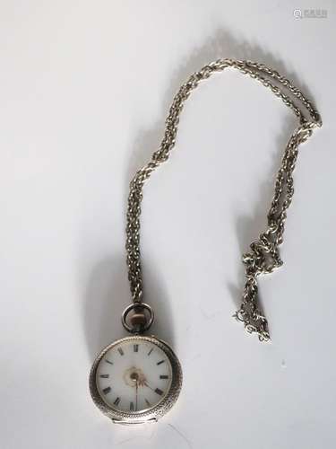 Ladies pocket watch,935 silver with silver plated watch chai...