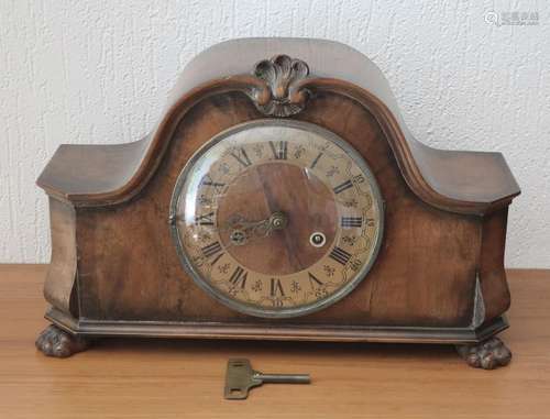 Fireplace clock with chime,walnut case,standing on lion feet...