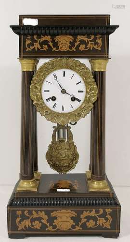 Column clock with grand pendulum and chime, elaborately inla...