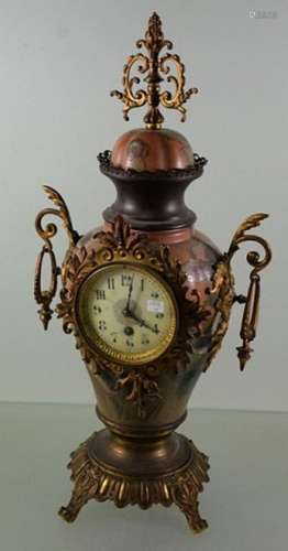 Fireplace clock with floral painting on bronzed metal case,h...