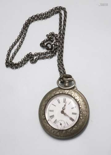 Pocket watch with roman numerals,floral cissilated,case prob...