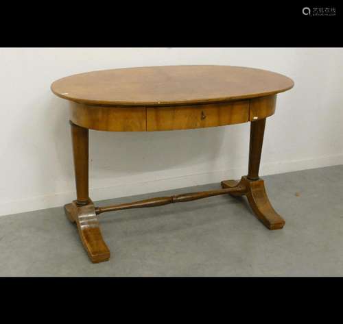 Oval table,walnut funiert with one drawer,19th century,dimen...