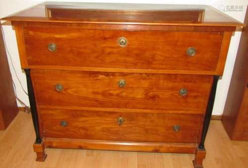 3-bay chest of drawers, solid cherry wood with ebonized colu...