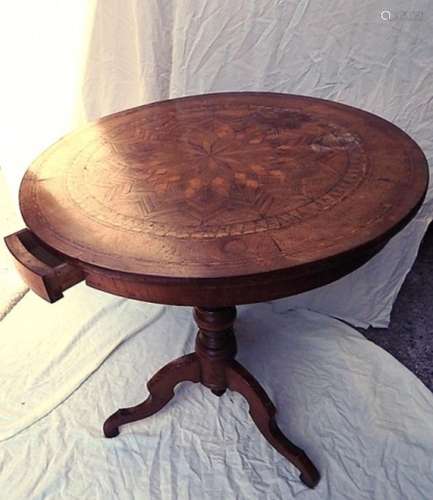 Round table with drawer,richly inlaid,France 18th/19th centu...