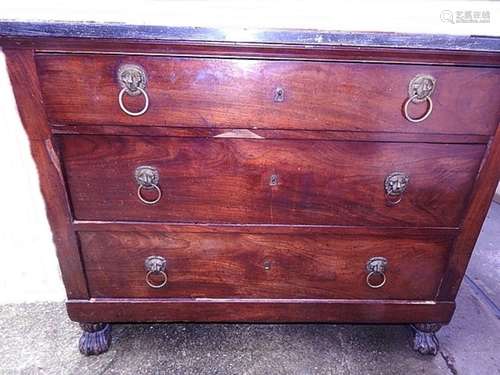 3-bowl chest of drawers with dark marble top,standing on paw...