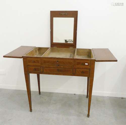 Dressing table with hinged side panels and centered mirror,1...