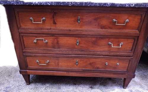 3-bay chest of drawers,probably Louis XVI,mahogany with gray...