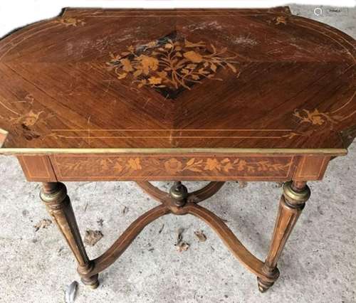 Ladies desk,mahogany with fine,floral inlays and one drawer,...