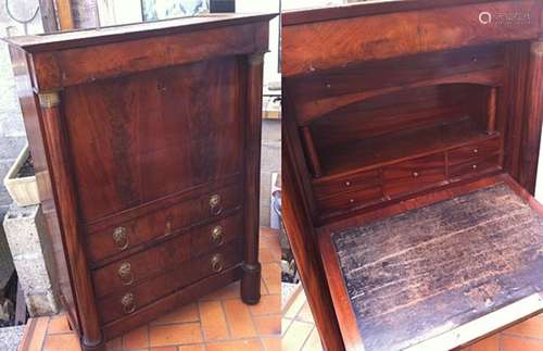 Empire secretary with full columns and 4 drawers outside and...