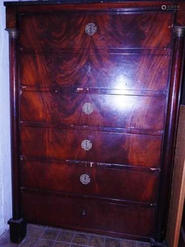 6-bay chest of drawers with half columns,mahogany on oak fun...